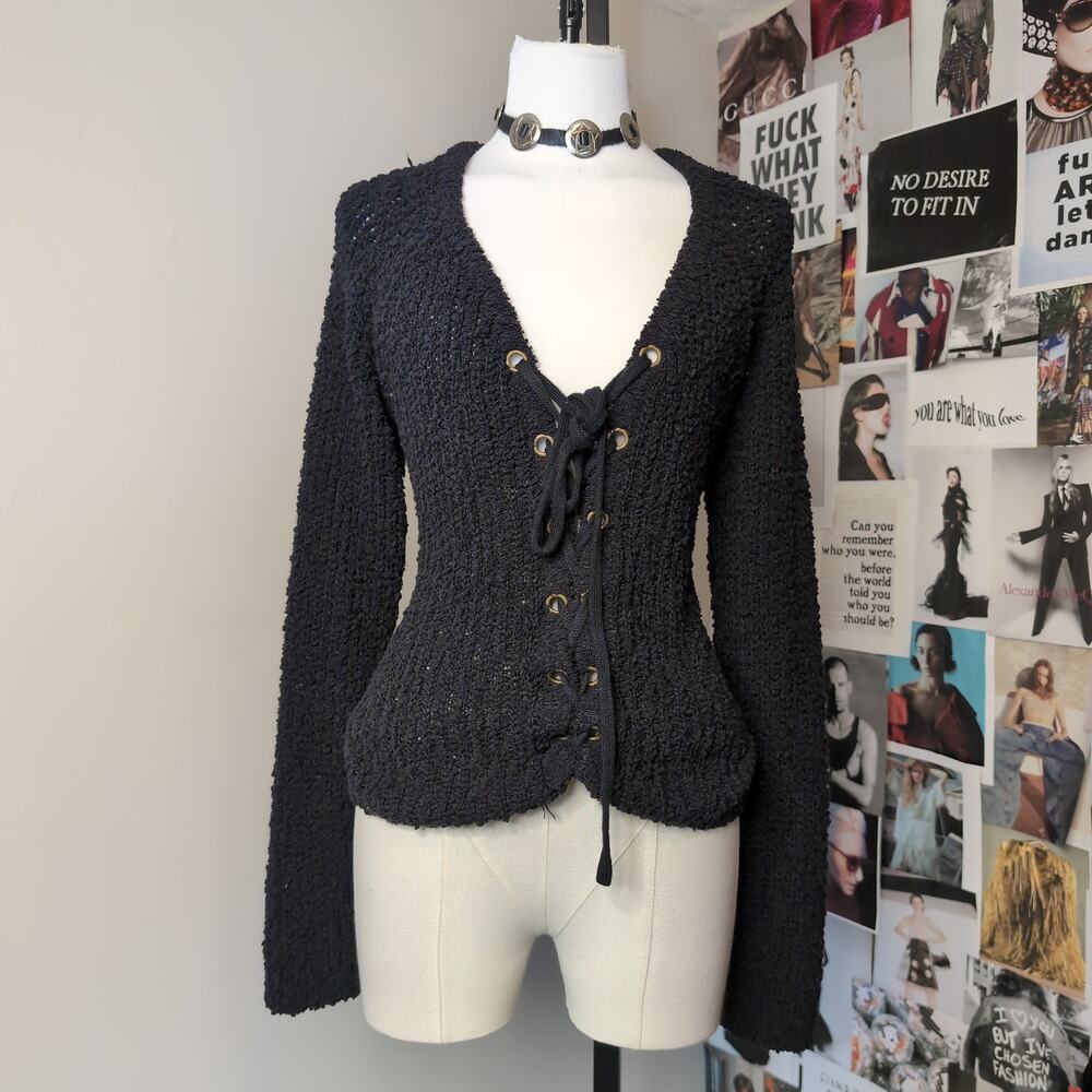 Lace Up Grommet Knit Sweater Top